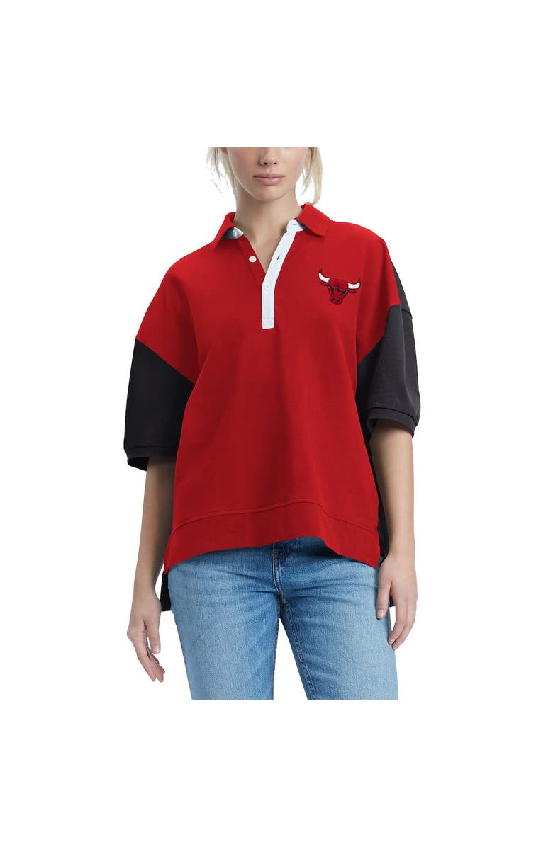 TOMMY JEANS Women's Tommy Jeans Red Chicago Bulls Taya Puff Sleeve Pique Polo Shirt, Alternate, color, Red
