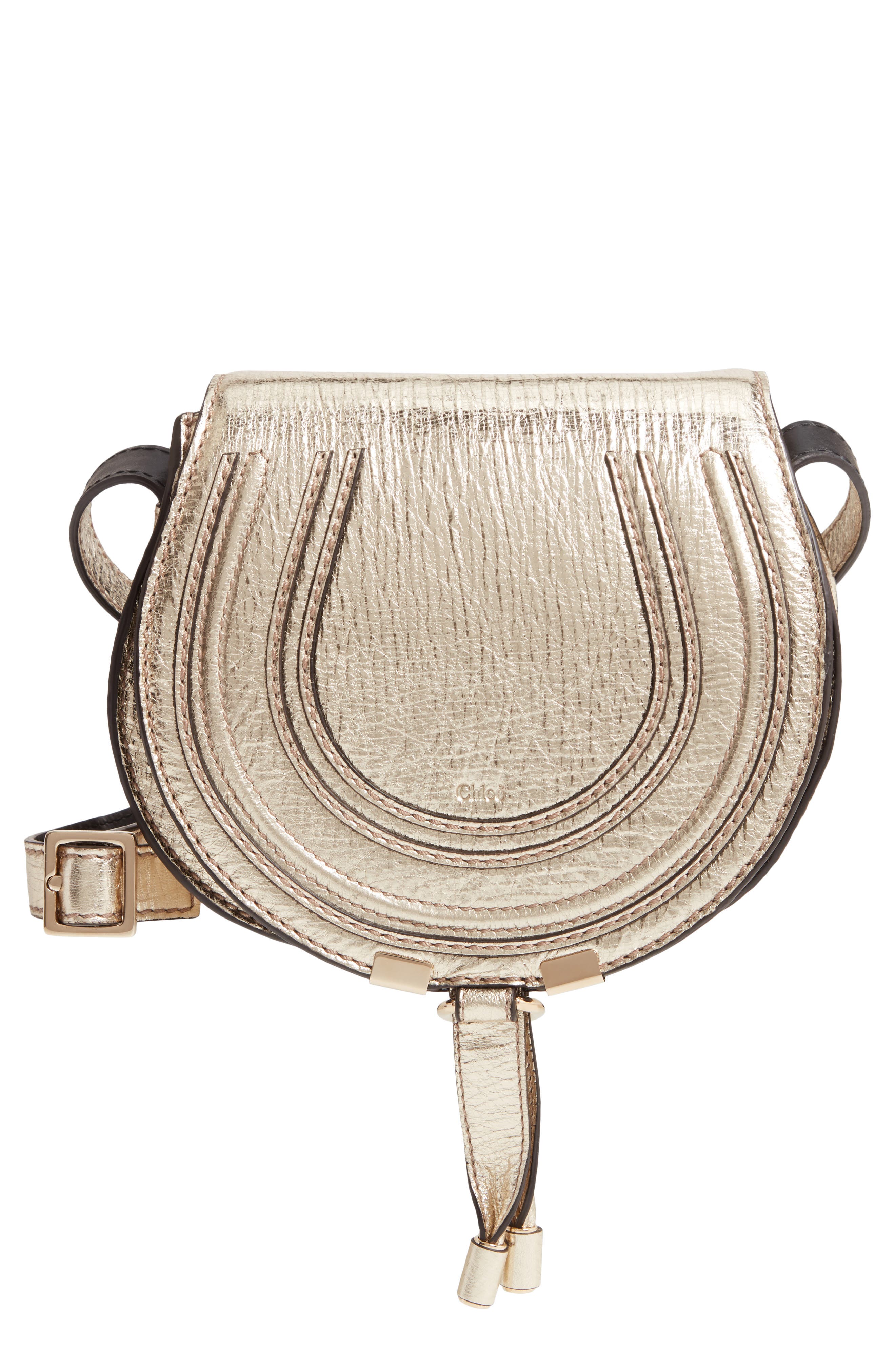 Chloé Mini Marcie Metallic Leather Crossbody Bag, Main, color, 
