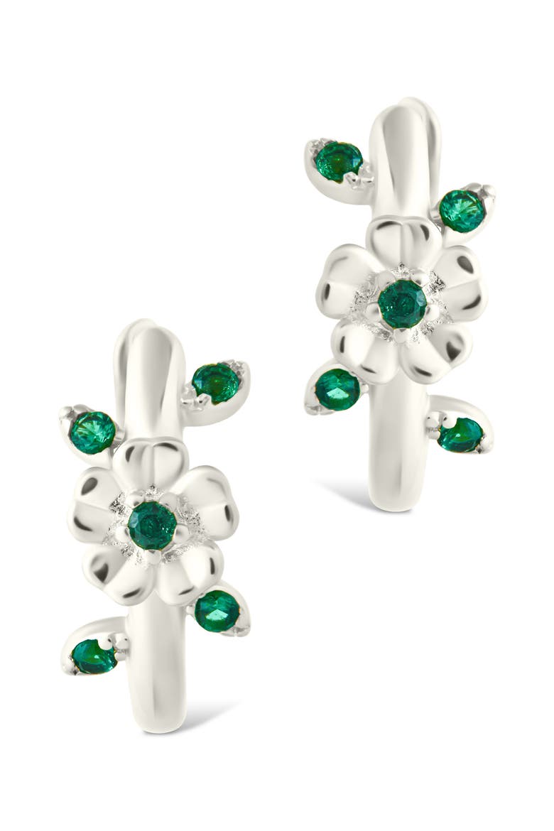 Cambrie Cubic Zirconia Flower Hoop Earrings, Alternate, color, SILVER