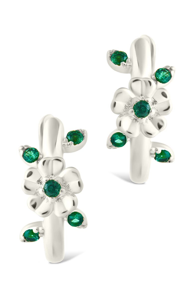 Sterling Forever Cambrie Cubic Zirconia Flower Hoop Earrings, Alternate, color,