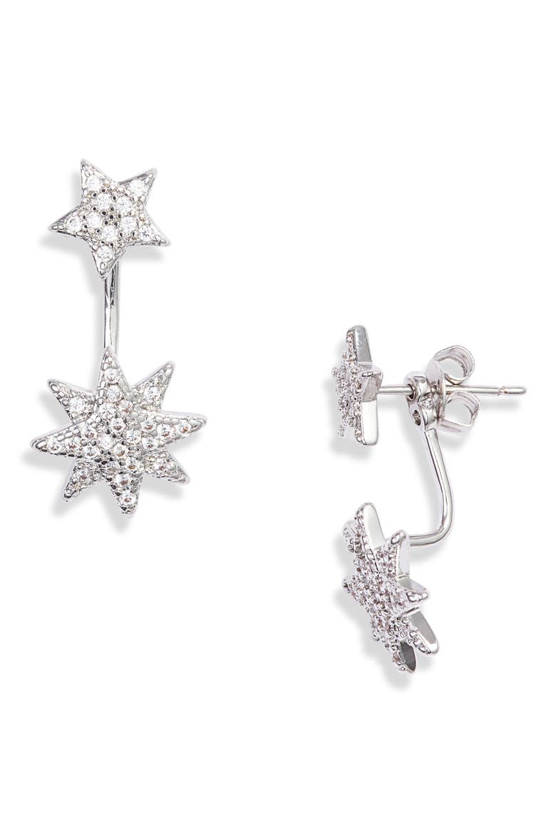 Starburst Ear Jackets, Main, color, SILVER