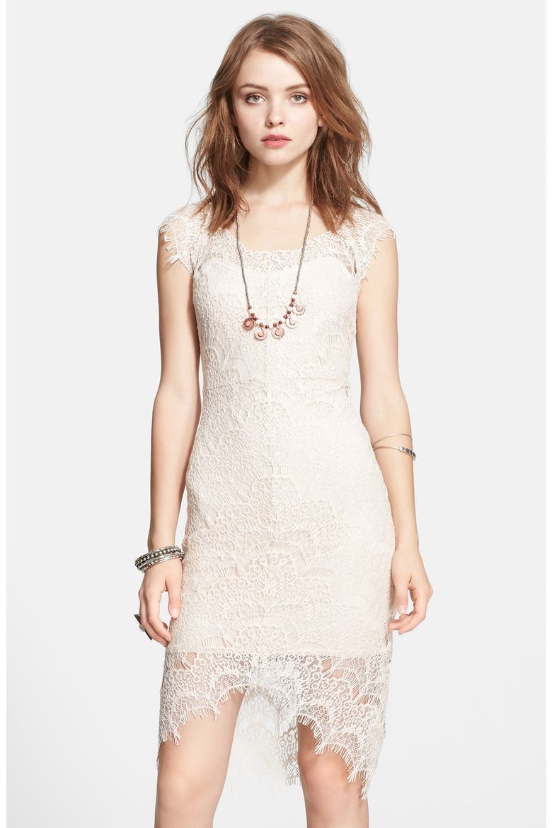 Lace High/Low Sheath Dress, Main, color, SAND