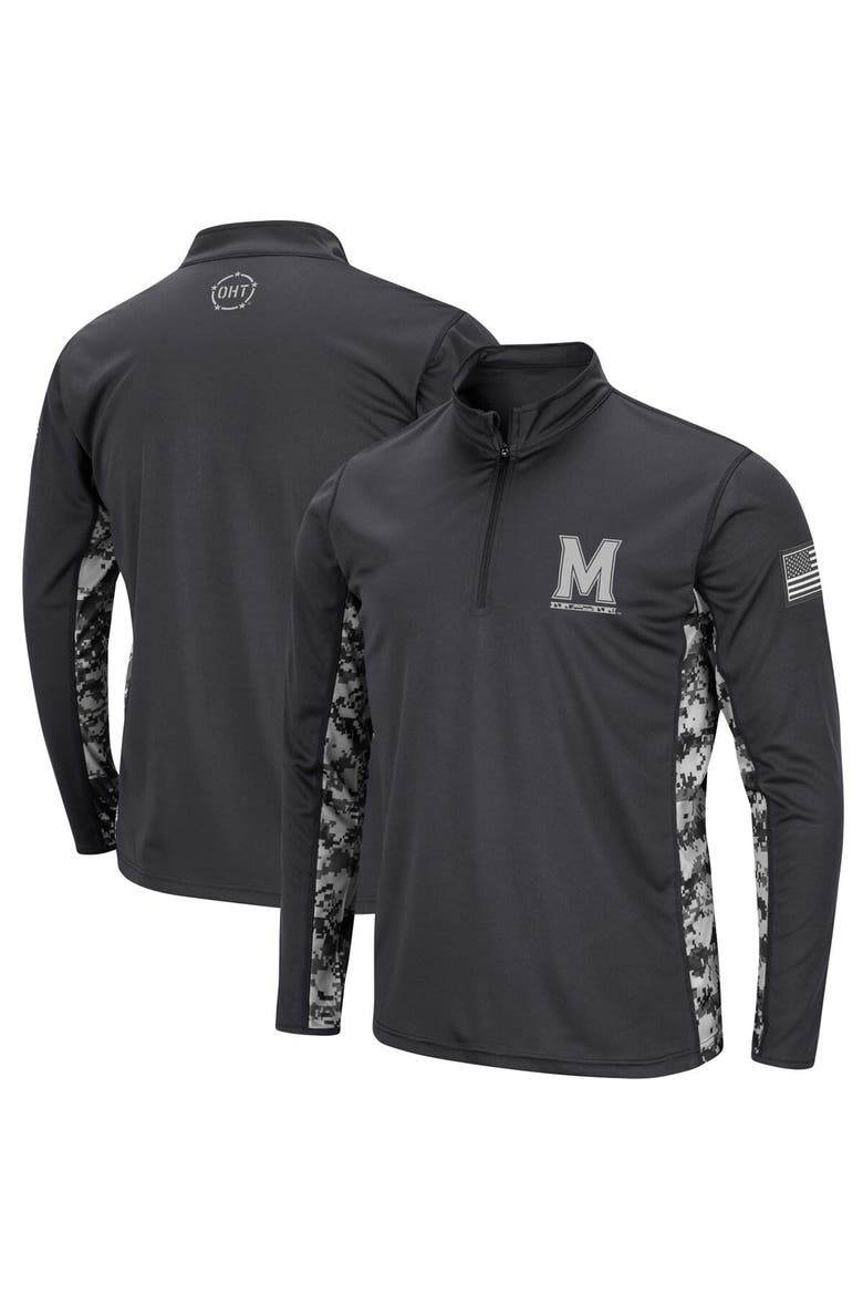 Men's Colosseum Charcoal Maryland Terrapins OHT Military Appreciation Digital Camo Lightweight Quarter-Zip Pullover, Main, color, Charcoal
