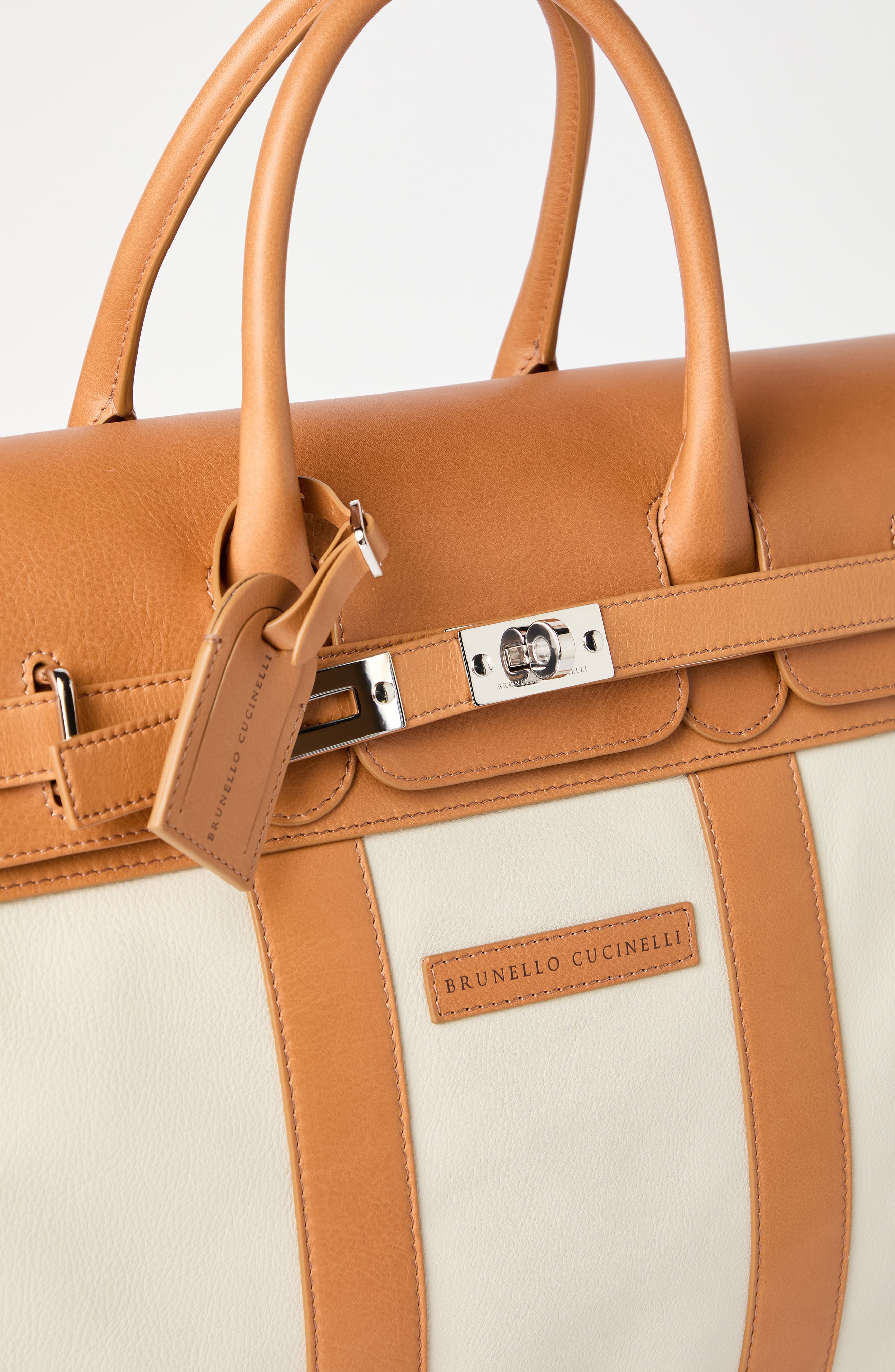 Brunello Cucinelli Calfskin and cowhide bag, Alternate, color, Ivory