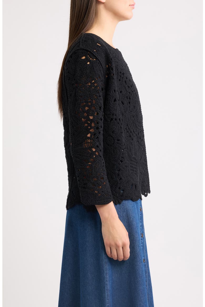 Openwork Floral Cotton Cardigan, Alternate, color, ANNE BLACK