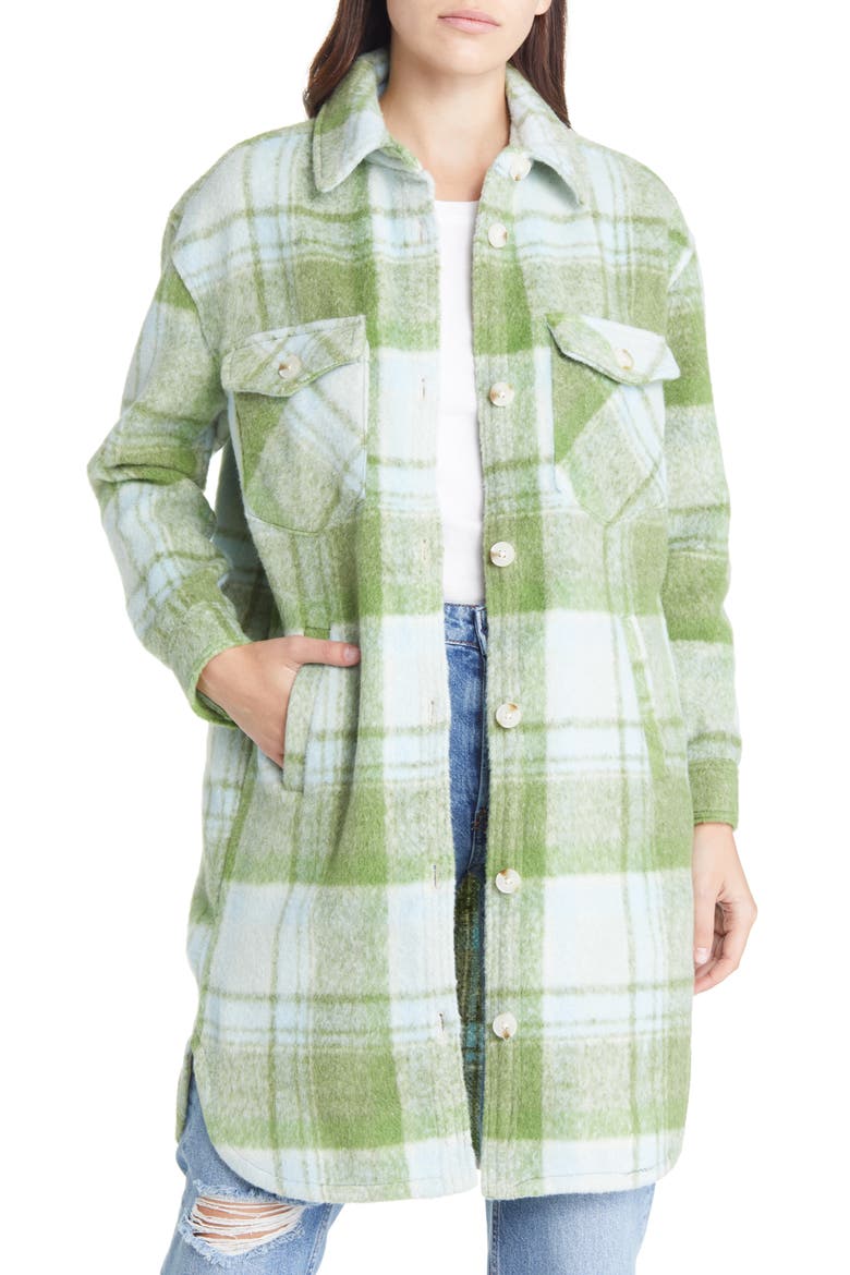 Plaid Long Shacket, Main, color, LUCKY CHARM