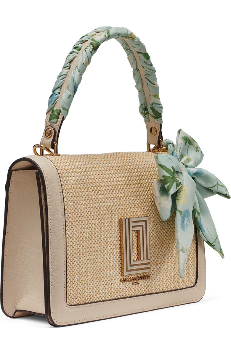 KARL LAGERFELD PARIS Simone Raffia+Scarf Satchel, Alternate, color, Neutral