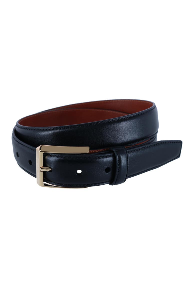 30MM Pebble Grain Leather Belt with Gold Buckle, Main, color, Black