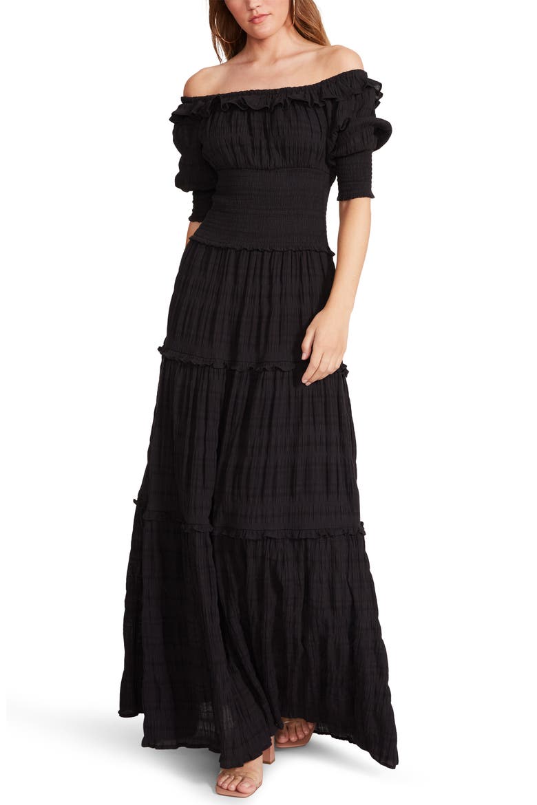 Peasantries Off the Shoulder Maxi Dress, Alternate, color, BLACK
