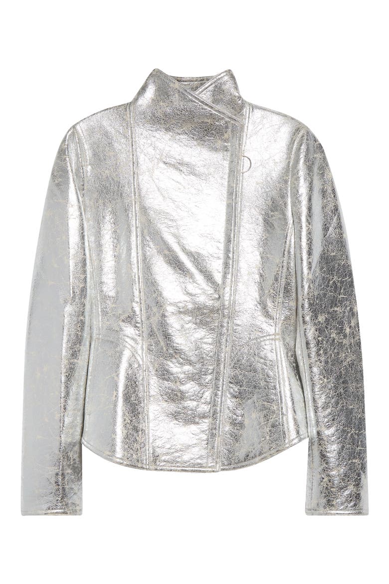 Metallic Faux Leather Moto Jacket, Alternate, color, ALUMINIUM