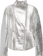 Akris punto Metallic Faux Leather Moto Jacket