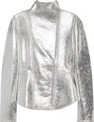 Akris punto Metallic Faux Leather Moto Jacket