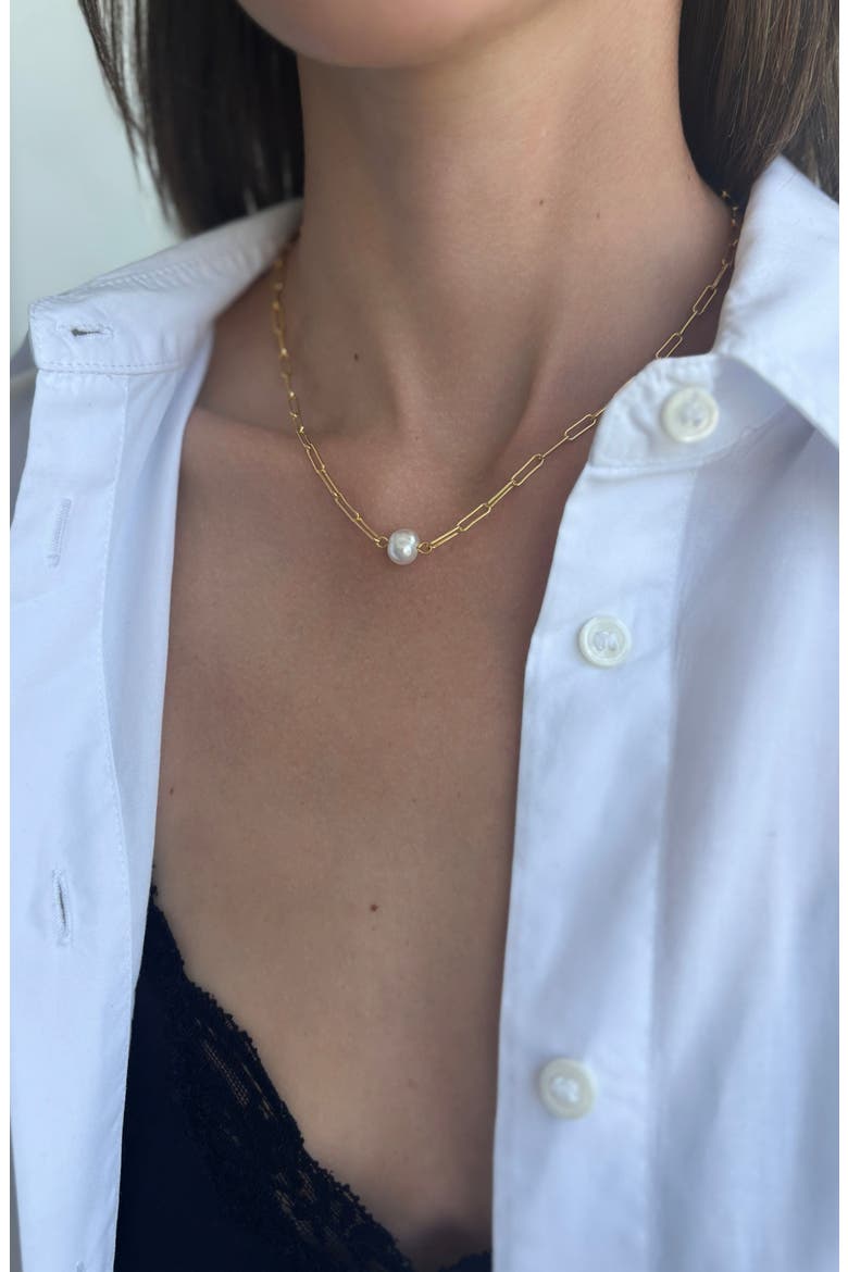 Freshwater Pearl Paper Clip Chain Necklace, Alternate, color, WHITE