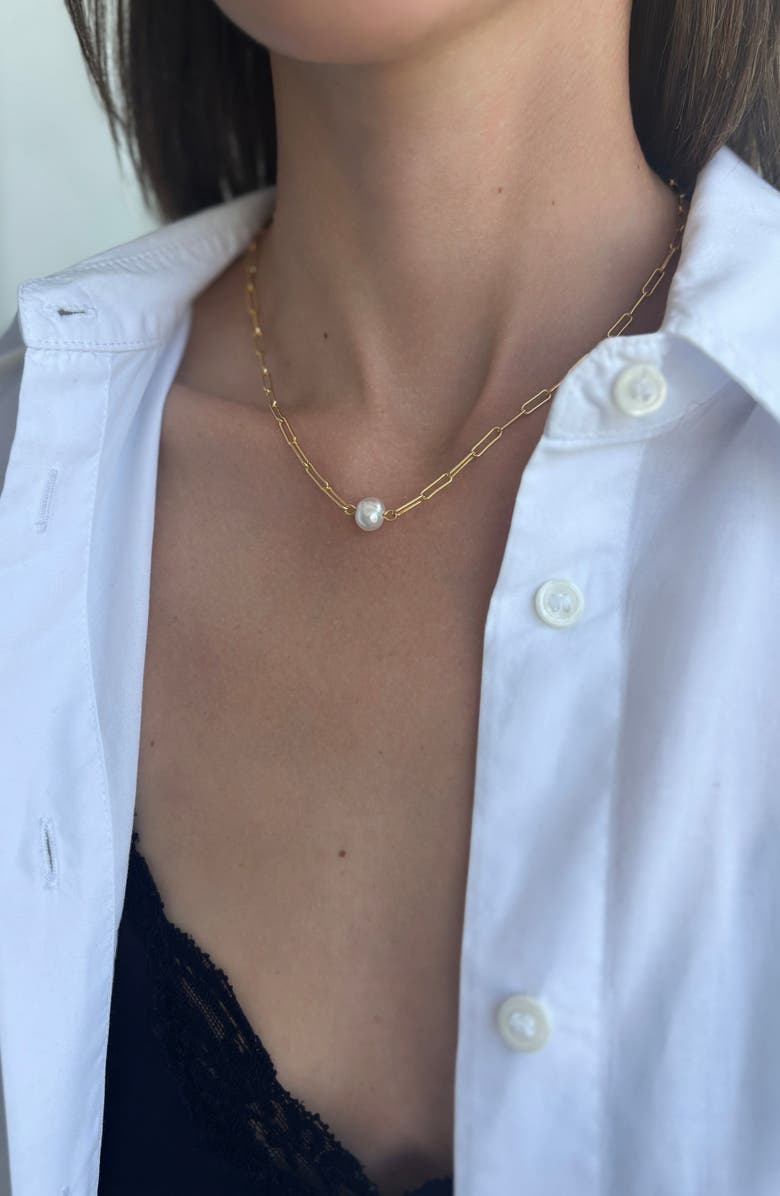 st. Moran Freshwater Pearl Paper Clip Chain Necklace, Alternate, color, White