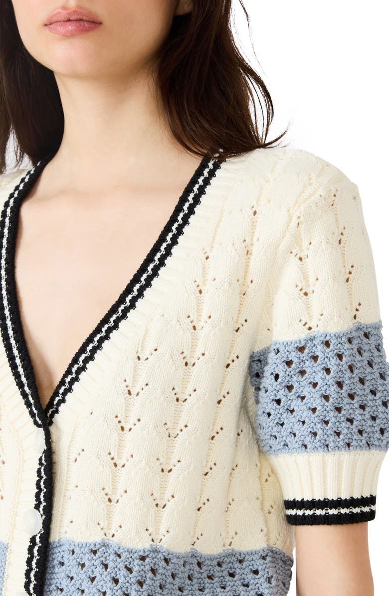 Steve Madden Fiona Tipped Cotton Blend Pointelle Cardigan, Alternate, color, 