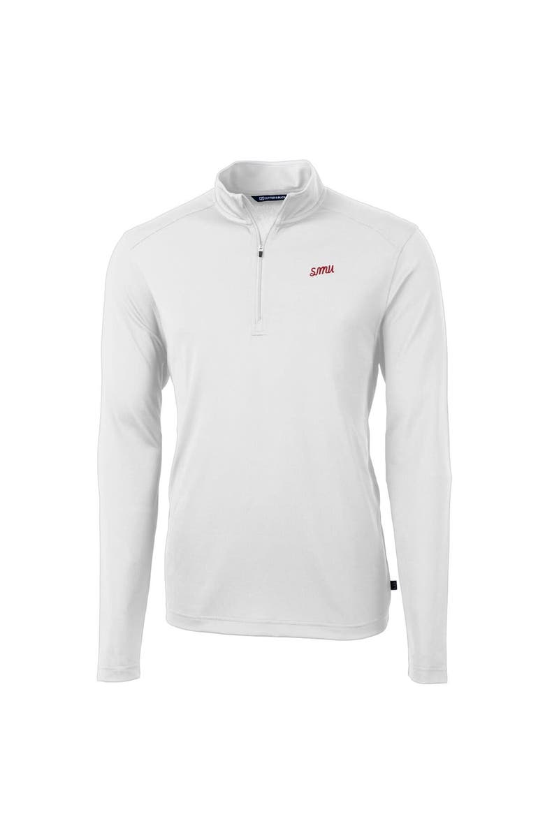 Cutter & Buck Men's Cutter & Buck White SMU Mustangs Big & Tall Virtue Eco Pique Recycled Quarter-Zip DryTec Top, Alternate, color, 
