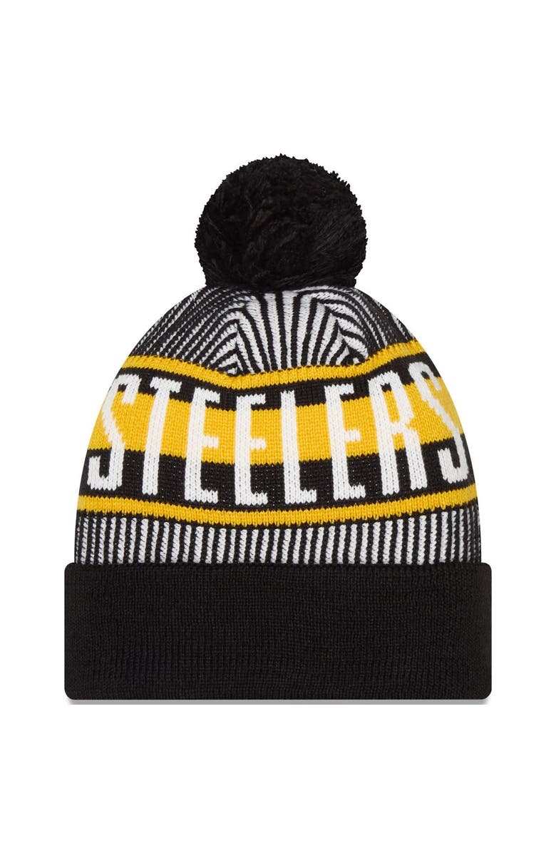 New Era Men's New Era Black Pittsburgh Steelers Striped Cuffed Knit Hat with Pom, Alternate, color, Black