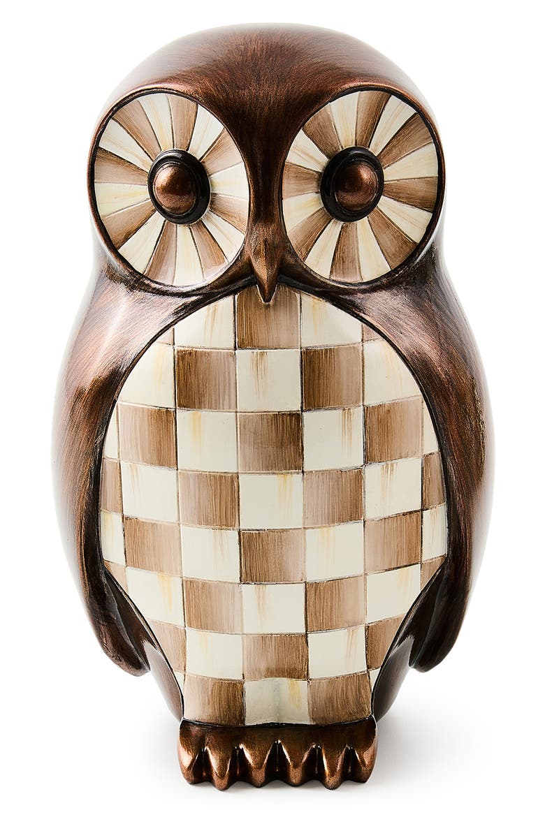 Mocha Check Owl Figurine, Main, color, MOCHA