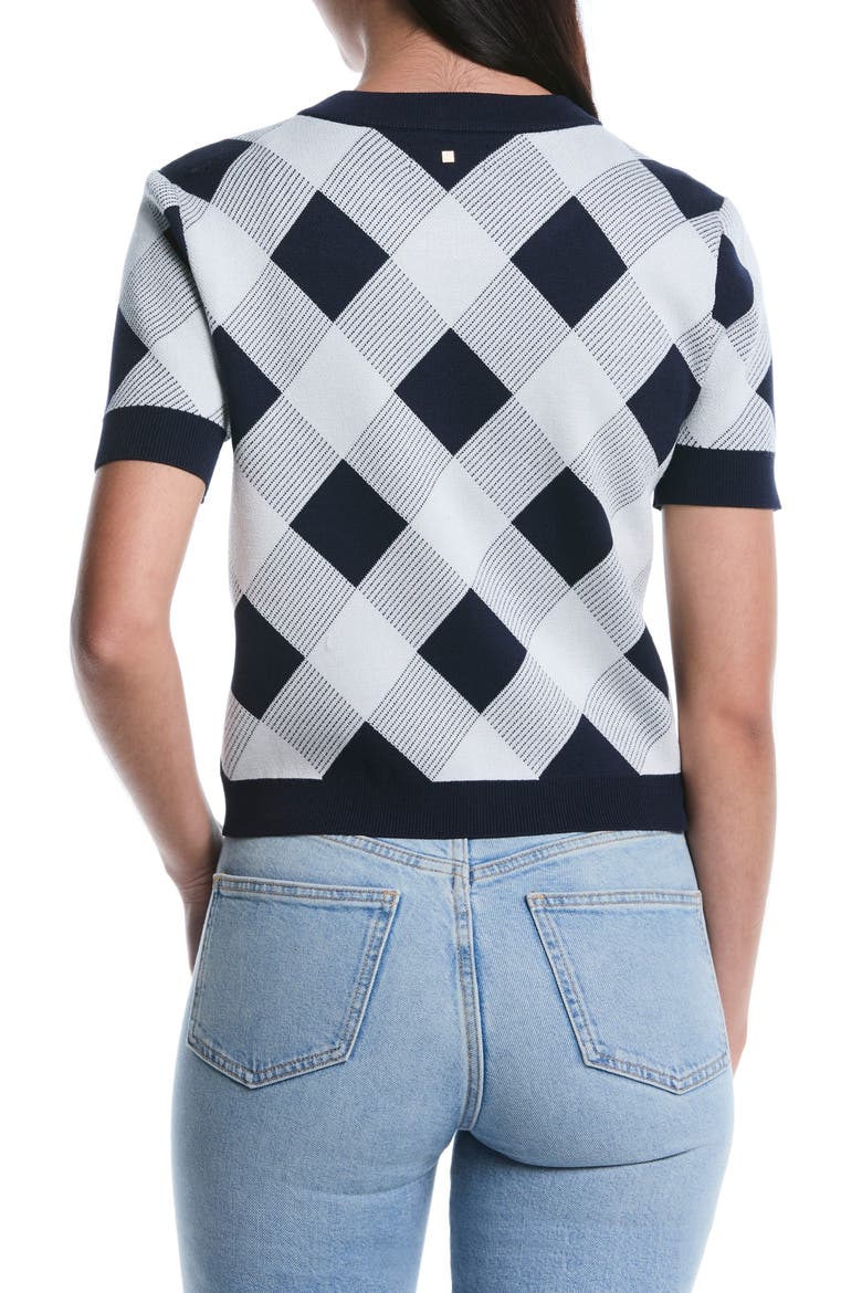 Short Sleeve Check Knit Top, Alternate, color, PEACOAT