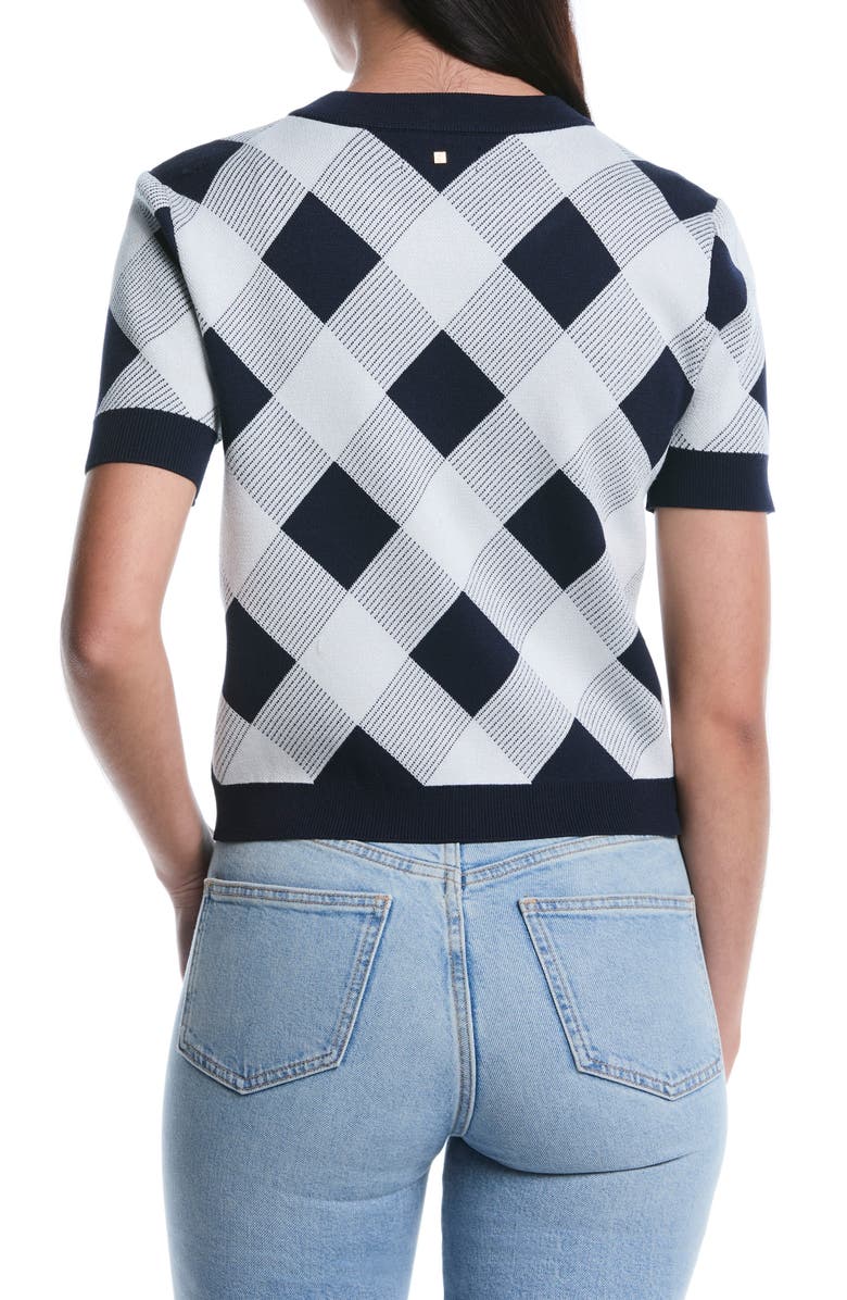 Laundry by Shelli Segal Short Sleeve Check Knit Top, Alternate, color, Peacoat
