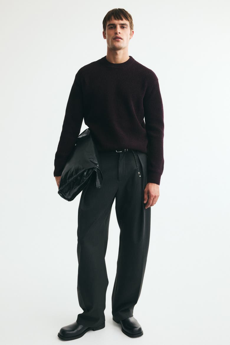 Relaxed-Fit Rib-Knit Sweater, Alternate, color, Dark purple