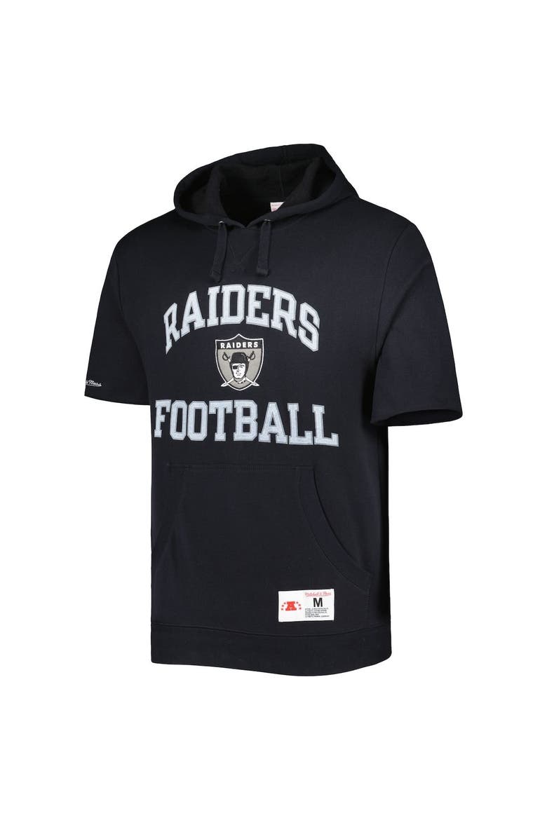 Men's Mitchell & Ness Black Las Vegas Raiders Washed Short Sleeve Pullover Hoodie, Alternate, color, Black