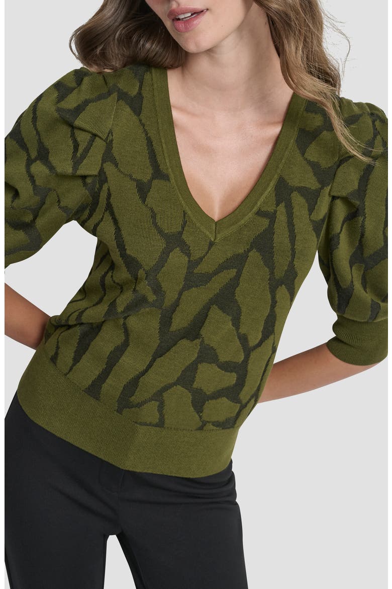 Texture Puff Sleeve Sweater, Alternate, color, DARK OLIVE