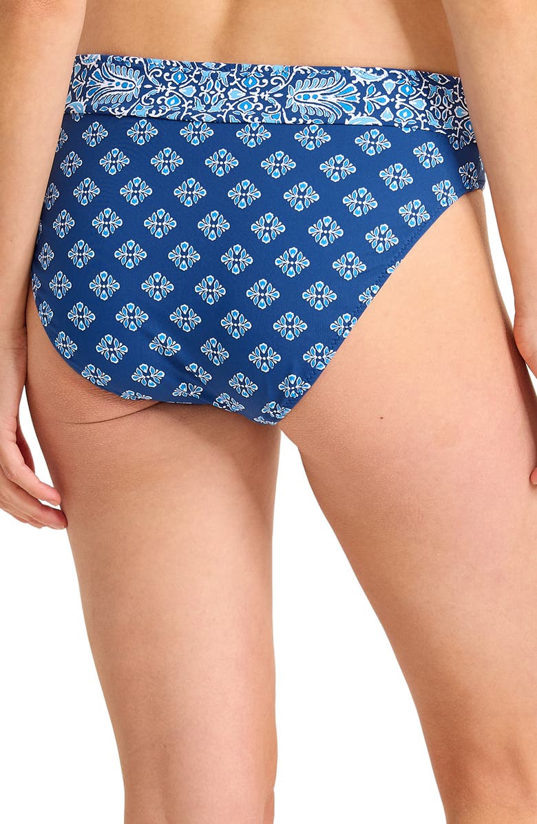 Tommy Bahama Noble Pineapple Reversible High Waist Bikini Bottoms, Alternate, color, Indigo Tide Rev