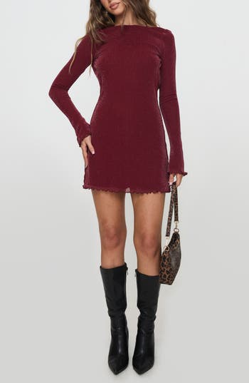 Princess Polly Leshner Shimmer Open Back Long Sleeve Minidress
