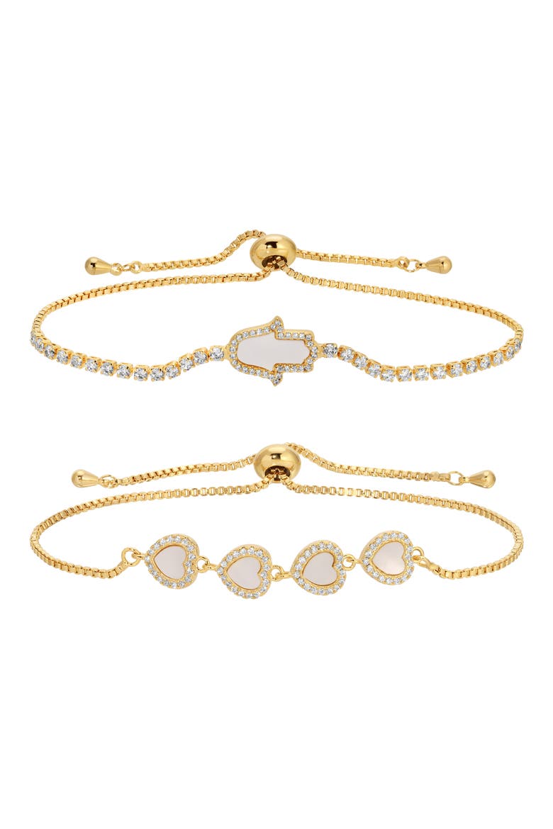 Palma Set of 2 Cubic Zirconia Slider Bracelets, Main, color, GOLD