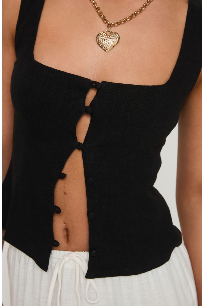 Zanda Keyhole Linen Blend Button-Up Tank, Alternate, color, BLACK
