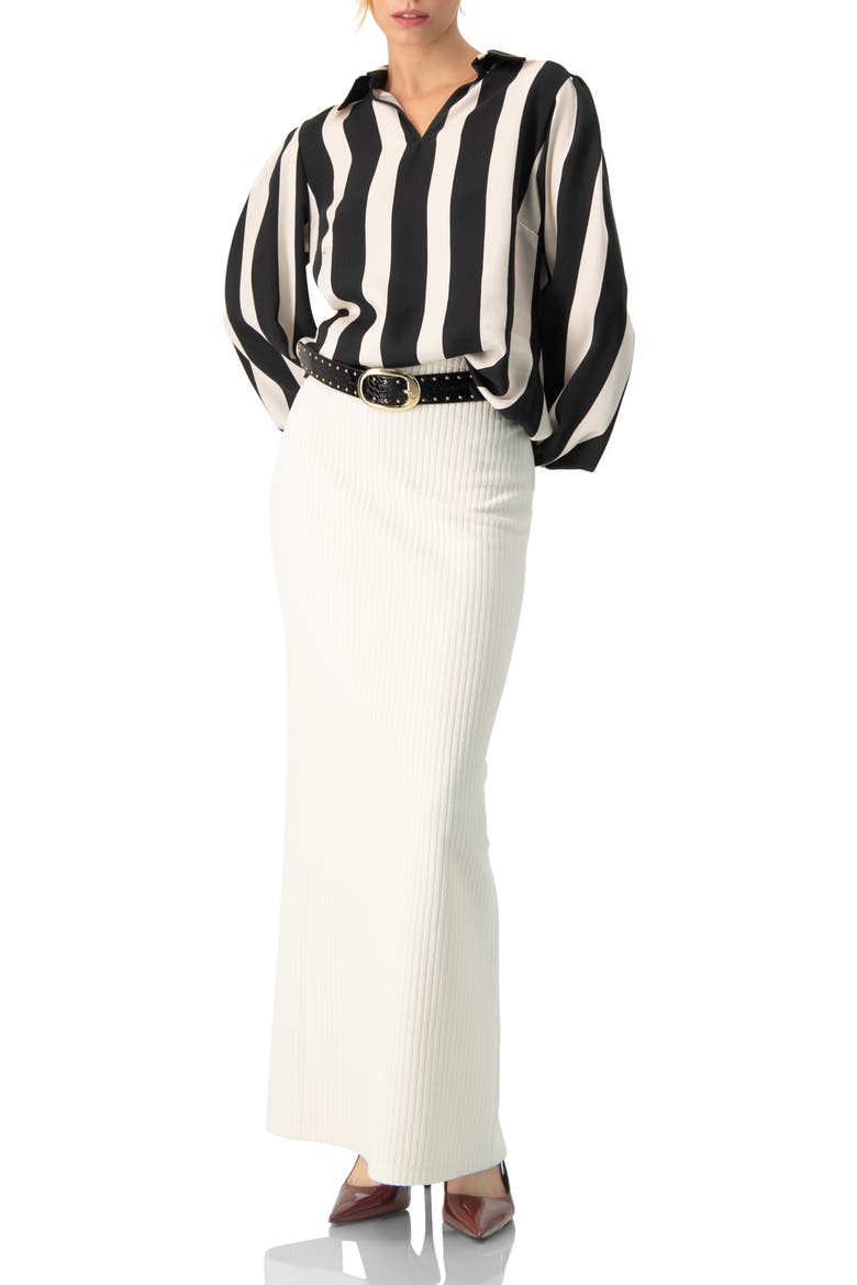 Collared Long Sleeve Striped Blouse, Alternate, color, Black