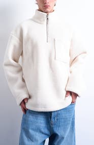 Topman Quarter Zip High Pile Fleece Sweatshirt