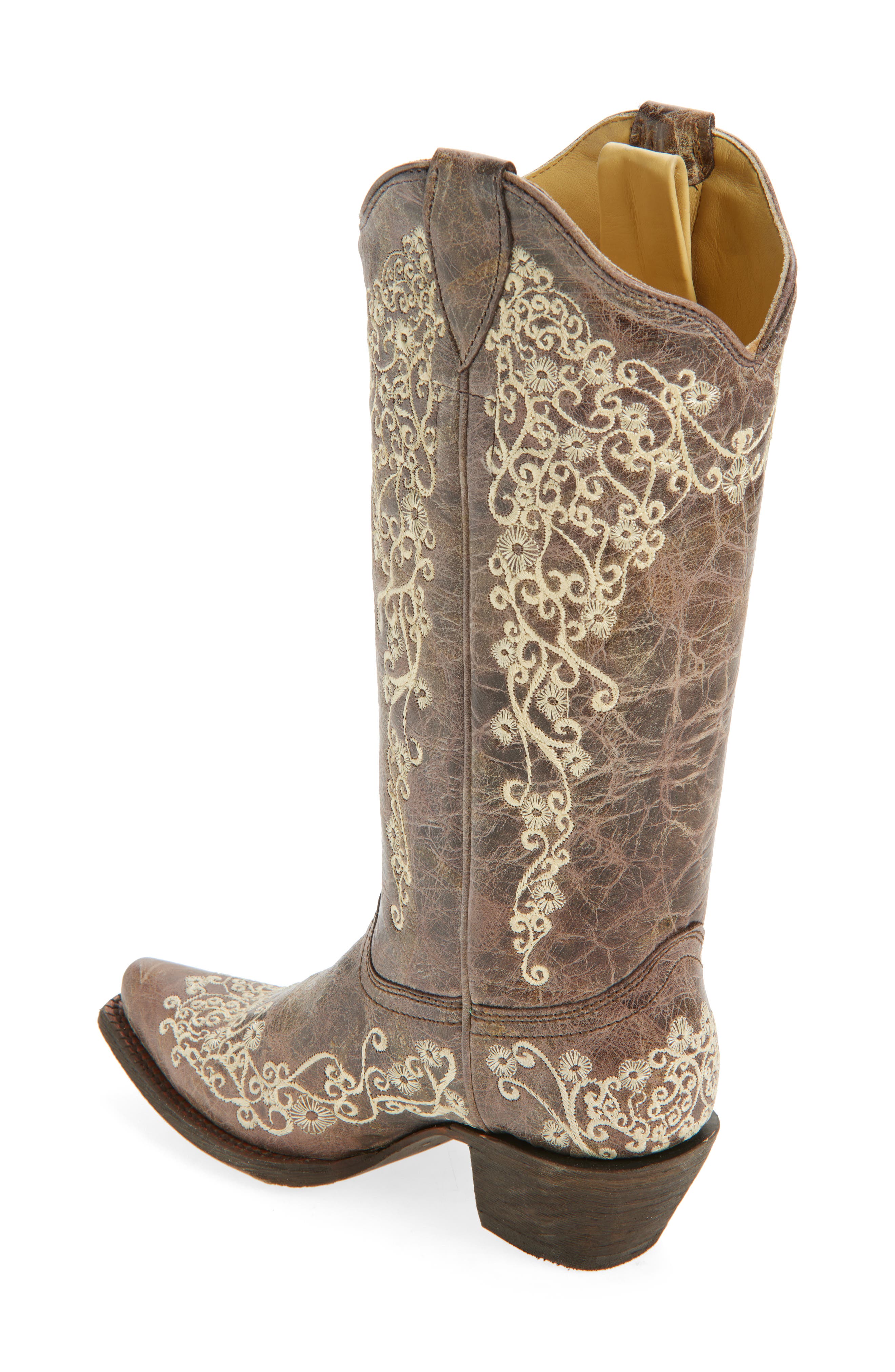 CORRAL Embroidered Crackled Mid Calf Western Boot, Alternate, color, Brown