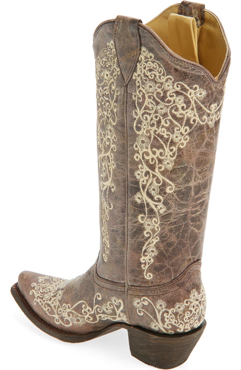 CORRAL Embroidered Crackled Mid Calf Western Boot, Alternate, color, Brown