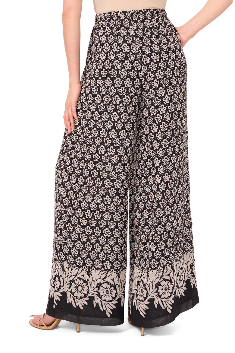 Print Wide Leg Drawstring Pants, Alternate, color, RICH BLACK