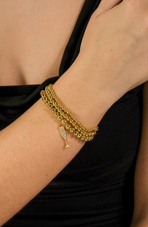Sterling Forever Beaded Bracelet Set With Cz Champagne Flute Charm In Gold