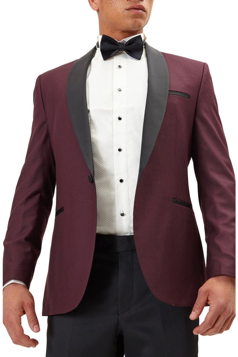 Shawl Lapel Two-Tone Tuxedo Jacket, Main, color, BURGUNDY