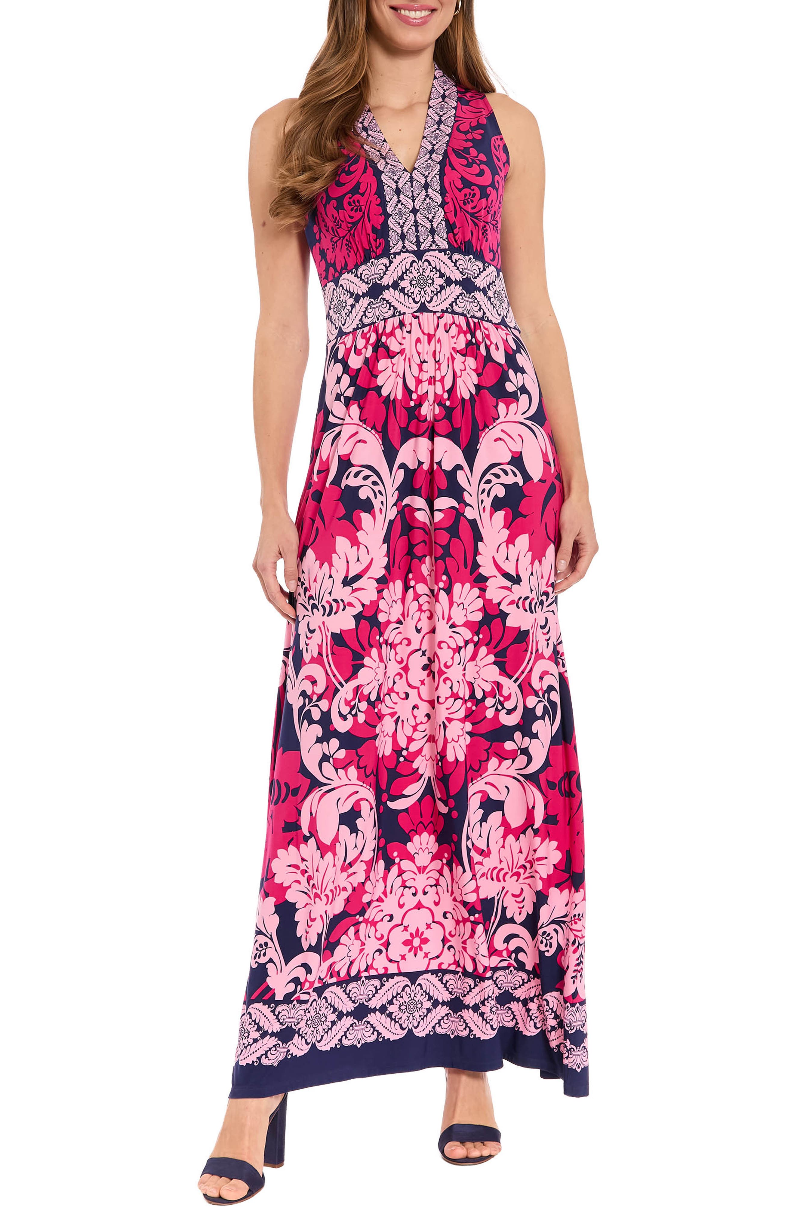 London Times Sleeveless Print Maxi Dress
