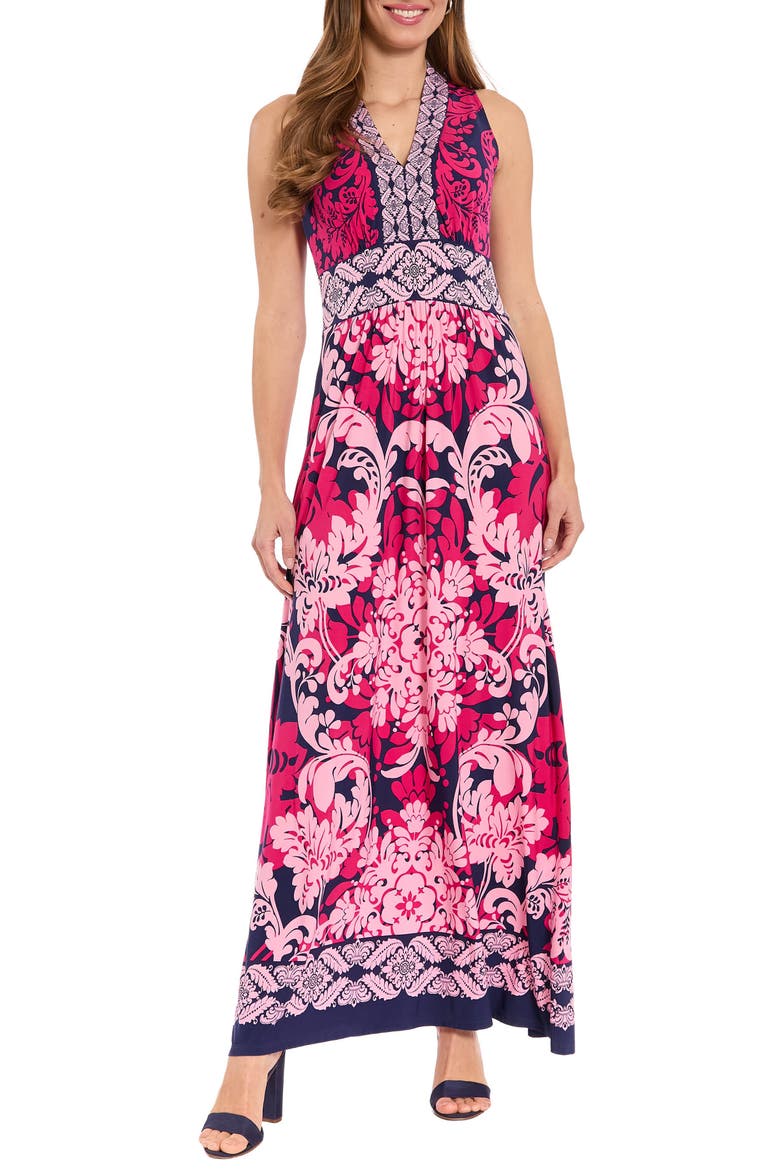 Sleeveless Print Maxi Dress, Main, color, NAVY/ RASPBERRY