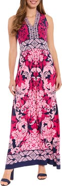 London Times Sleeveless Print Maxi Dress