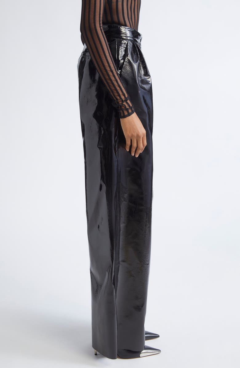 LaQuan Smith Wide Leg Patent Leather Pants, Alternate, color, Black