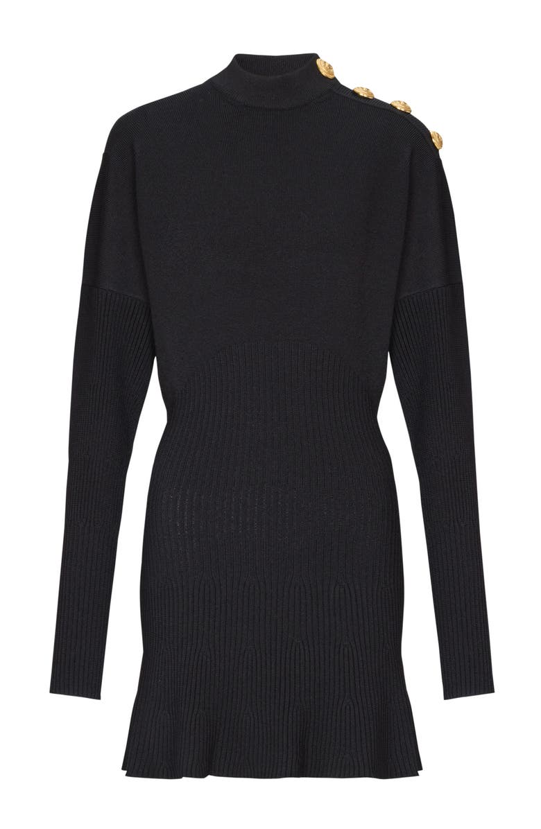 Balmain Flared knit short dress, Alternate, color, Black