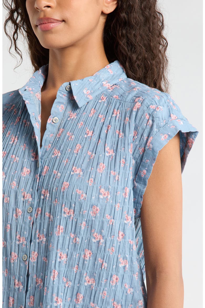 Floral Stretch Cotton Button-Up Shirt, Alternate, color, BLUE FLORAL