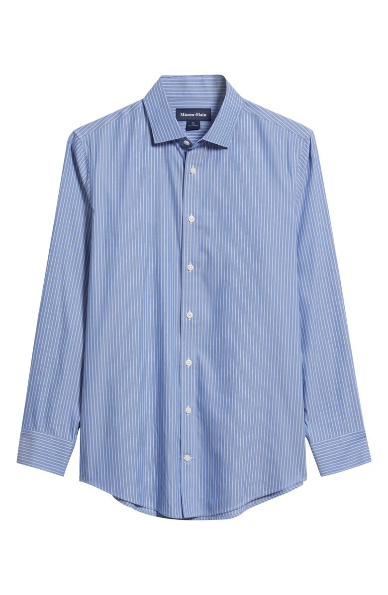Mizzen+Main Hilton Pinstripe Cotton Blend Button-Up Shirt, Alternate, color, Cobalt Chalk Stripe