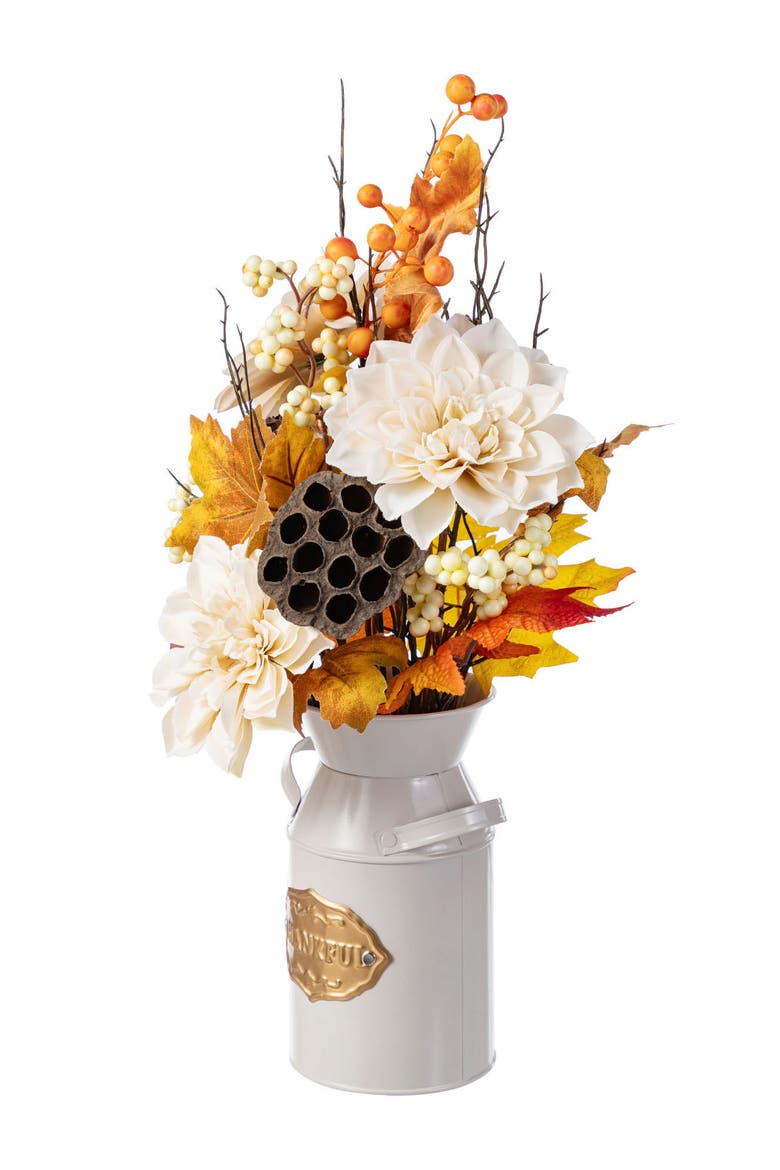 22"H Fall Dahlia Lotus Pod and Berry Centerpiece, Alternate, color, Orange