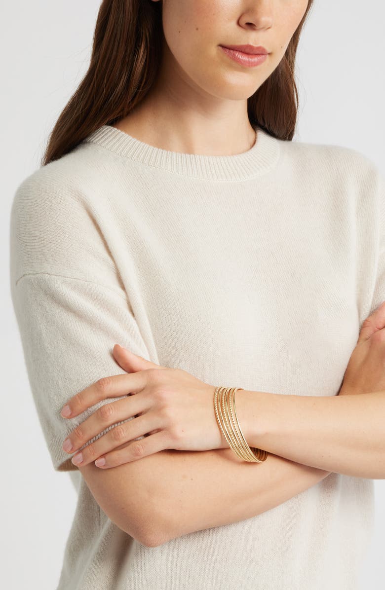 Nordstrom Set of 5 Mixed Texture Bangle Bracelets, Alternate, color, Gold