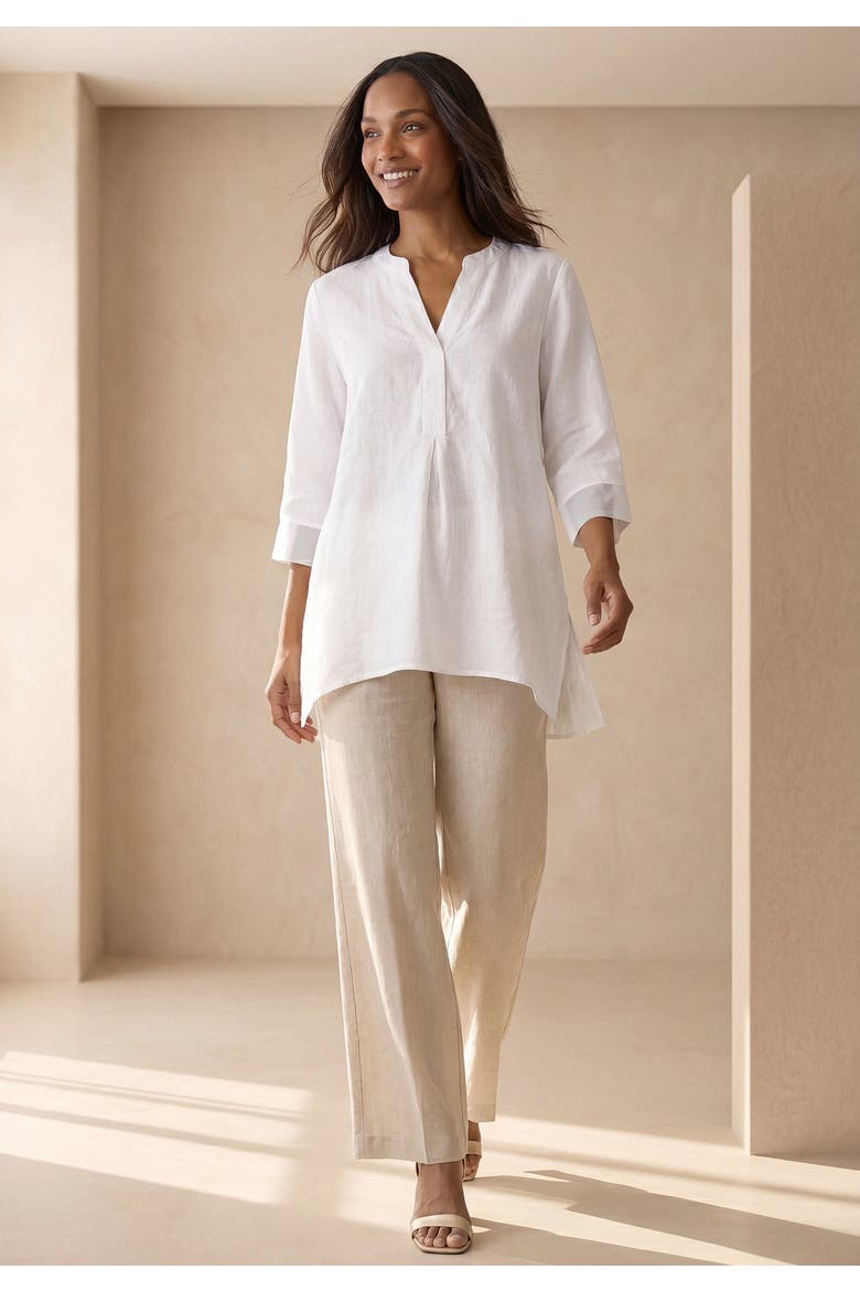 Hi Low Linen Tunic, Alternate, color, WHITE