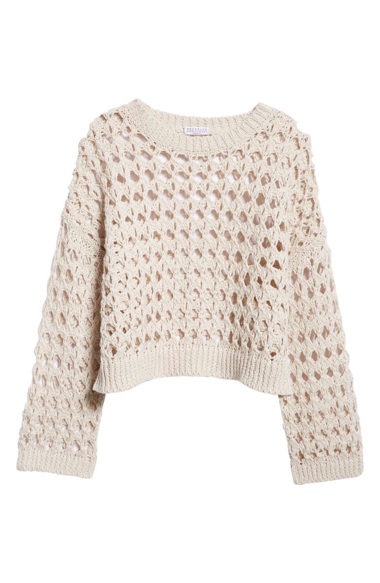 Brunello Cucinelli Openwork Jute Blend Crewneck Sweater, Alternate, color,