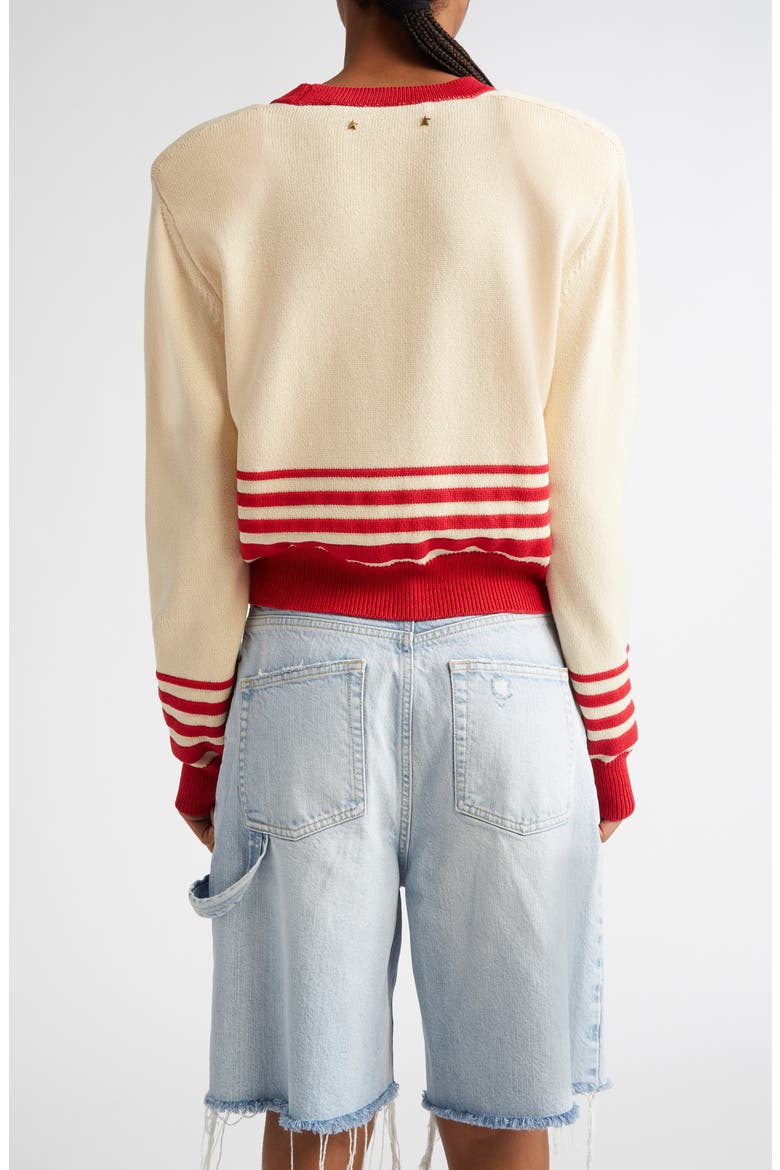 Nico Stripe Crop Cardigan, Alternate, color, SHORTBREAD/ HAUTE RED